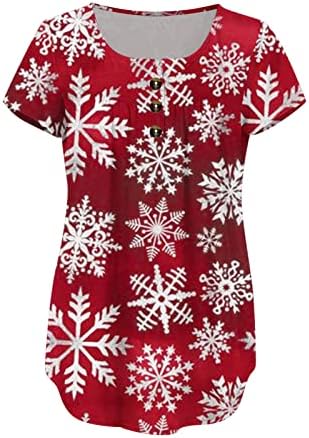 נשים חג המולד פתית שלג הדפסת טריקו שרוול קצר צווארון v טוניקה עליונה מסתתר בטן חולצה מזדמנת חולצה
