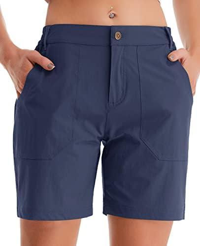 מכנסיים קצרים גולף של Feixiang Womens מהירים מהירים משקל קל משקל חיצוני לנשים מכנסי טיול קצרים עם כיסי רוכסן