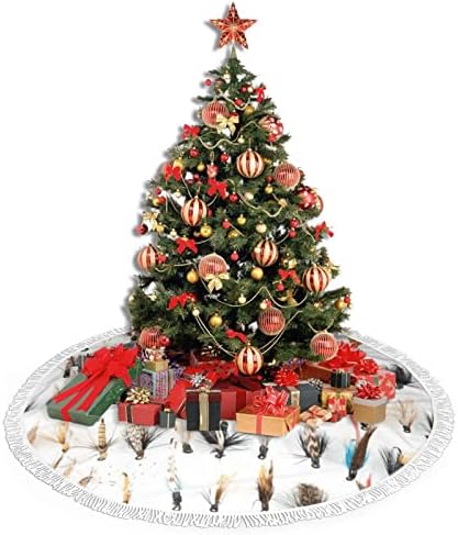 מבחר דגים לבנים של זבובי דיג מסורתיים חצאית עץ חג המולד עץ חג המולד אדום קישוט לשנה החדשה עיצוב