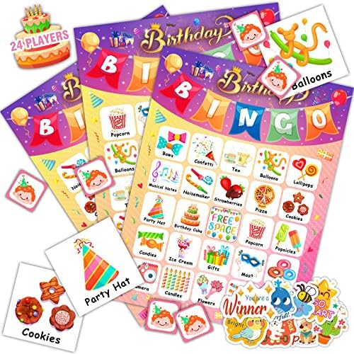 יום הולדת בינגו משחק 39 יחידות נבלות ציד משחק לילדים פעוטות 24 שחקנים בינגו כרטיסי עם 40 יחידות גמול מדבקות