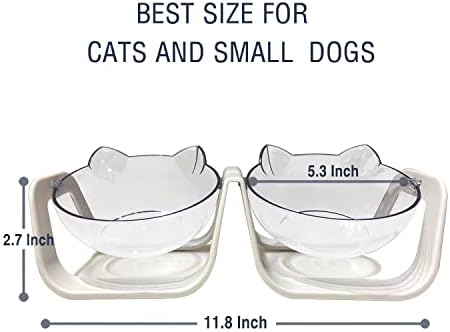 קטיפט 18 קערות מזון מוגבהות לחתולים, קערת פלסטיק שקופה כפולה עם מעמד, חליפה נטולת מתח לחתולים וכלבים קטנים,