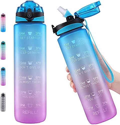בקבוק מים של Miyajoy עם קש וקש, בקבוק מים מוטיבציוני של 32oz, Tritan ללא BPA ובקבוק מים לשימוש חוזר אטום