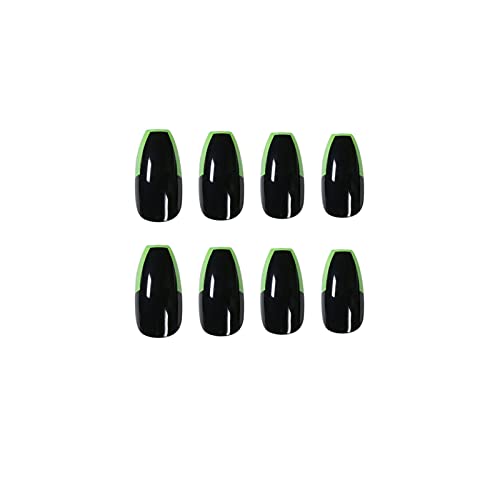 שחור & ירוק מזויף ציפורניים ערכת אופנה, צרפתית טיפ אקריליק דבק על שווא נייל מקל על ציפורניים לנשים מתנות לשימוש