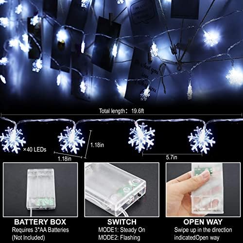 Joysy 40 LED 19.6 רגל קישוטי עץ חג המולד אורות חג מולד, פיות פתית שלג אורות מיתרים הם אורות מיתר המופעלים