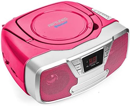 Riptunes CD נגן Boombox נייד - רדיו נייד AM/FM, Bluetooth Boombox, עם Aux -in, נגן לתכנות, Pink CDB232BT