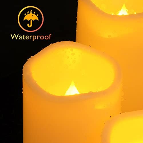 נרות ללא להבה חיצוניים עמידים למים, נרות עמוד לד המופעלים באמצעות סוללה עם שלט רחוק וטיימר, פלסטיק,