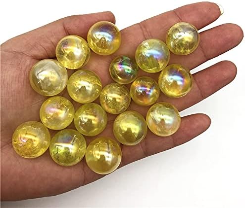 Zym116 1pc 16-19 ממ טיטניום צהוב אורה אלקטרוליטיקלי רוורץ כדורי קריסטל כדורים ריפוי אבנים טבעיות