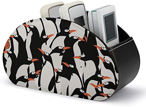 דפוס פינגווינים מרחוק לבקרת טלוויזיה מרחוק מארגן תיבת אחסון עור PU עם 5 תאים לחדר שינה שולחני