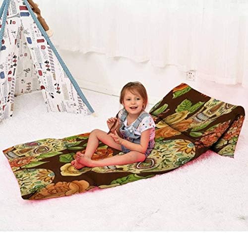 לילדים מיטת כרית רצפה גולגולת ופרחים רקע מיטת רצפה ביתית, מחצלת שינה ניידת למשחקי קריאת נסיעות