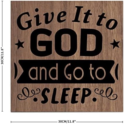 לוח עץ מגולף נותן אותו לאלוהים והולך לישון סגנון פשוט לתליית אמנות קיר או קישוטי מנטל, 12 על 12 אינץ