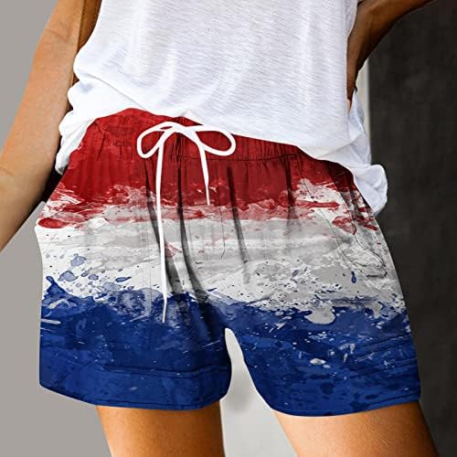 OPLXUO יום עצמאות מכנסיים קצרים נשים 4 ביולי ארהב כוכבי דגל ארהב פסים מכנסיים קצרים פטריוטיים מקצרים