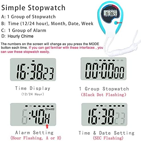 BestWya Digital Stopwatch, כף יד גדול של מסך ספור טיימר עם פונקציית שעון לוח השנה