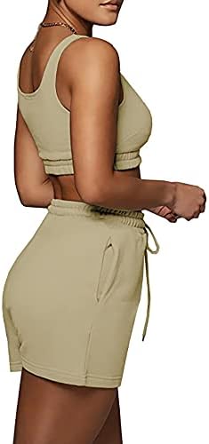 מערכות אימון לנשים, שני תלבושות חתיכות צמרות יבול דקיקות ללא שרוולים ומכנסיים קצרים רופפים חליפות
