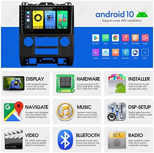 SizxNANV לבריחה אנדרואיד 10 מסך מגע תואם ל- CarPlay Android Auto, רדיו רכב סטריאו Bluetooth