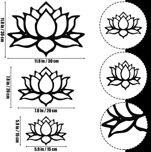 3 חלקים מתכת לוטוס פרח קיר קיר עיצוב שחור לוטוס קיר אמנות חלול החוצה שלטי קיר פרח לוטוס פרח מתכת