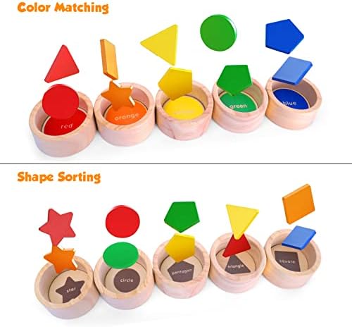 צעצועי עץ של מונטסורי ל -1 2 בנות בנות בנות, מיון צבעוני וצורה צעצועי סדר