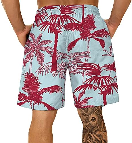 מכנסיים קצרים של לוח הקיץ של Beuu לגברים, מהיר להדפס עץ טרופי יבש גזעי שחייה שחייה מזדמנים מכנסי חוף הוואי