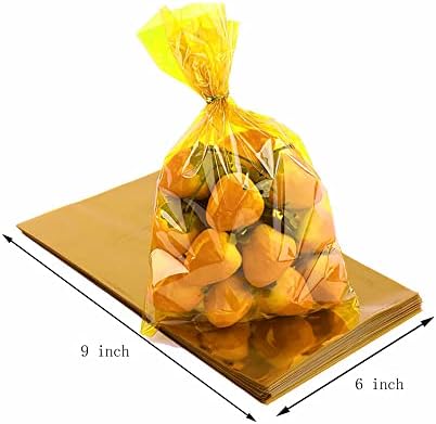 שקיות צ 'לו צהובות בגודל 9 על 6 אינץ' לטובת פלסטיק שקיות עוגיות לטיפול בצלופן, חבילה של 50