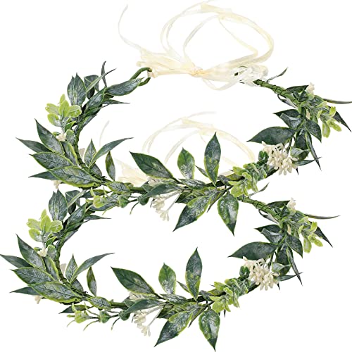 שינון 2 חתיכות ירוק עלה פרח כתר עבור פרח בנות חתונה שיער אביזרי כלה אקליפטוס פרח ילדה חמוד פרח