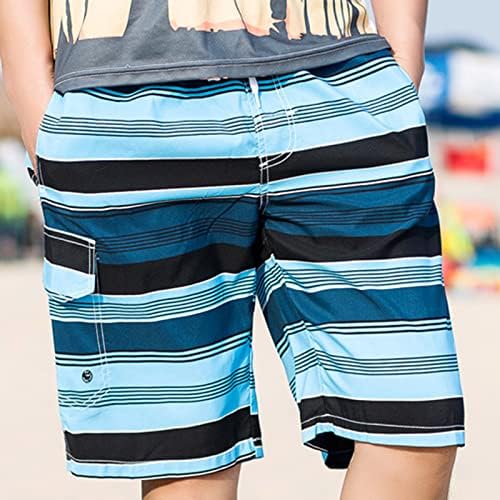 ואלסל גברים של חוף מכנסיים קצרים קיץ דק ייבוש החוף מזדמן שרוך פס מודפס ספורט קצר מכנסיים עם כיסים