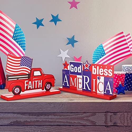 4 חתיכות פטריוטי שולחן קישוט 4 יולי עץ שולחן מרכזי עצמאות יום עץ מכתב סימן בית של משלוח אלוהים יברך אמריקה
