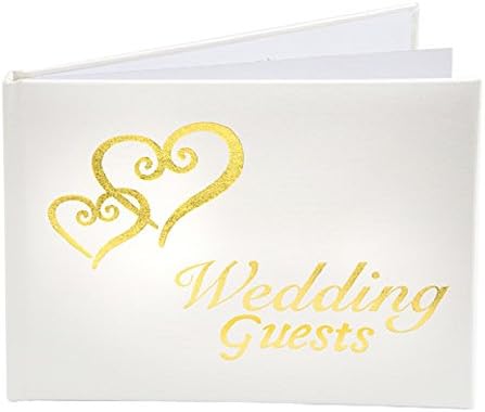 דריס ויקטוריה לין לבן חתונה ספר אורחים עם זהב אותיות ולבבות 32 דפים
