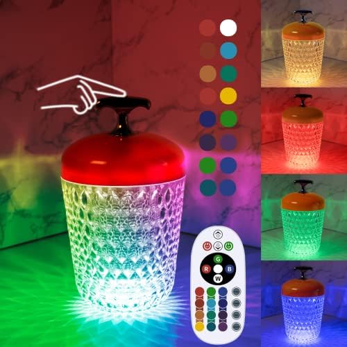 מנורת שולחן קריסטל גשם, 16 בקרת מגע בצבע מעומק USB נטענת אור אלחוטית אור אלחוטית אור שידת לילה,