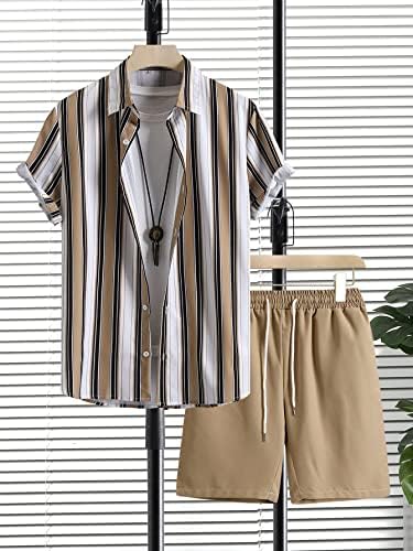 Fioxa תלבושות שני חלקים לגברים גברים חולצה מפוספסת ומכנסיים קצרים מותניים ללא טי ללא טי