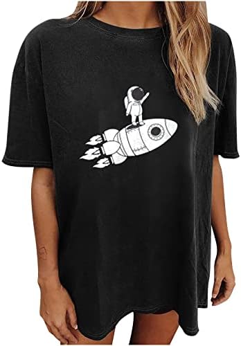 גדול חולצות לנשים, גבירותיי חולצות רופף אסטרונאוט הדפסת קצר שרוול יוצא חולצות סוודר מזדמן מתגנדר חולצות