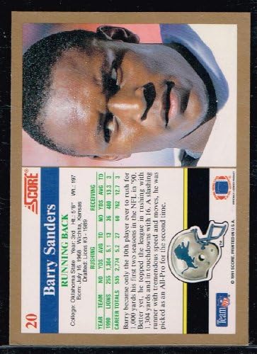 1991 ציון קלף הכדורגל של NFL בארי סנדרס 20 אריות דטרויט נמכרו וצולמו על ידי Thegoodoldboys