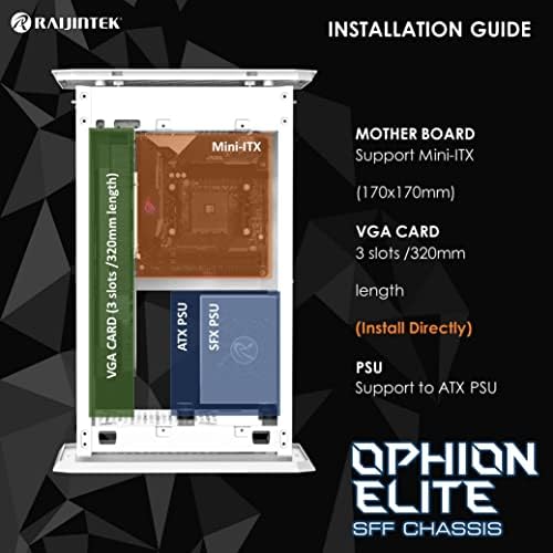Raijintek Ophion Elite White, Mini ITX PC Case, לוח צד רשת עם פילטר אבק, GPU משולש משולש, עם מאוורר 120