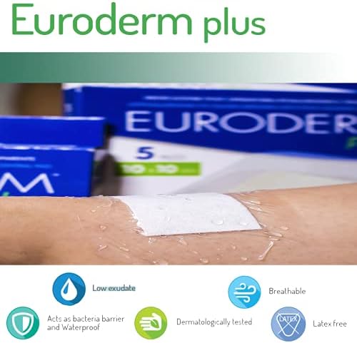 Euroderm Plus 4 x 7 7/8 אינץ ', ברורה של דבק פוליאוריתן דבק אי -רוטב - אטום למים, הוכחת חיידקים, סטרילי,