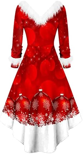 אופנת נשים חג המולד קטיפה עם שרוולים ארוכי-שרוולים ארוכי צווארון V