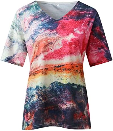 UODSVP צמרות קיץ לנשים רטרו הדפס שבט גיאומטרי v-צווארון V-Throeved חולצות חולצות עליונות חולצות לבושות