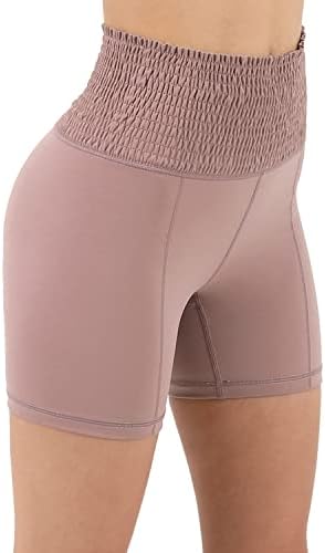 מכנסיים קצרים של יוגה עם המותניים המותניים של Ododos, 5 אינץ 'סורר מותניים גבוהים בקרת בטן אימון מכנסיים קצרים