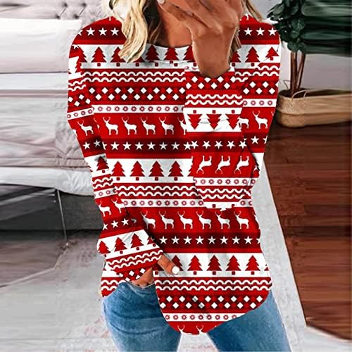 סוודרים נשים נפילות 2022 שרוול ארוך חולצות חג מולד חמודות מצחיקות סווטשירט דפוס מערבי סווטשירט סווטשירט
