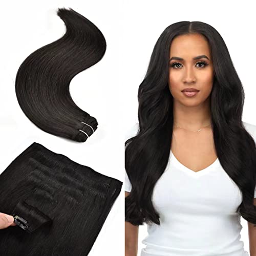 קליפ בהארכת שיער אדם לנשים שחורות 70 גרם 7 יחידות 16 קליפים רמי שיער קליפ בתוספות טבעי שחור כפול