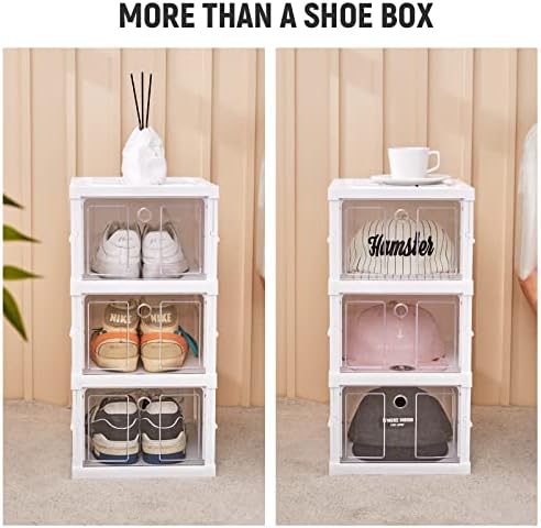 מתקפל נעל אחסון קופסות-3 חבילה נעל אחסון ארגונית עם ברור דלת פלסטיק לגיבוב נעל מכולות פחי עם מכסים עבור