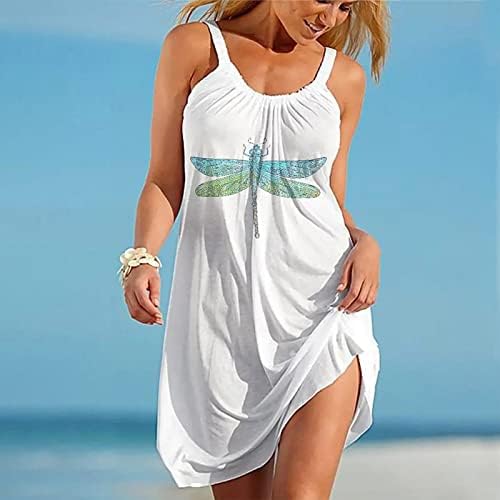 נשים של קיץ חוף שמלות מקרית צוואר ספגטי רצועות פרחוני טנק שמלת מודפס רופף שרוולים נדנדה מיני שמש שמלה