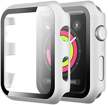 מארז מגן מסך זכוכית Simpeak תואם ל- Apple Watch 38 ממ סדרה 3 2 1, כיסוי מלא כיסוי מארז קשה כיסוי ממוזג מגן