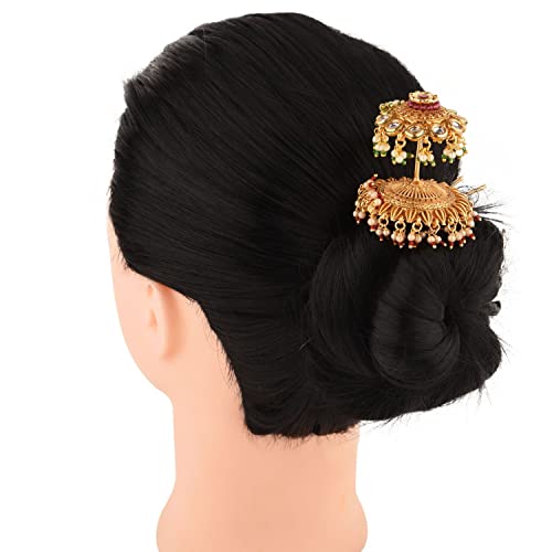 אביזרי שיער סיכת שיער לחמנייה הודית מסורתית הודי עתיק טון זהב פו פרל קונדאן קריסטל צ ' וטי יהודה חתונת כלה שיער