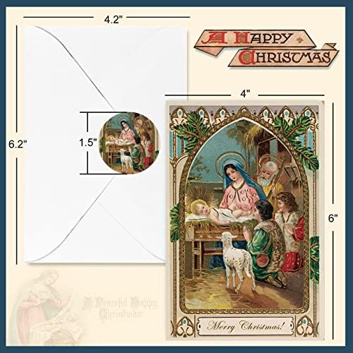 Anydesign 48 חבילה כרטיסי ברכה לחג המולד וינטג 'כרטיסי חג המולד מבחר עם מדבקות מעטפות ישוע לילה קדוש כרטיסי
