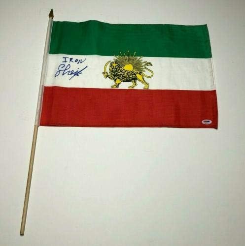 שייח הברזל חתם על 18x12 WWE דגל איראני *איראן WWF אלוף PSA 3A61814 - כרטיסי היאבקות חתימה