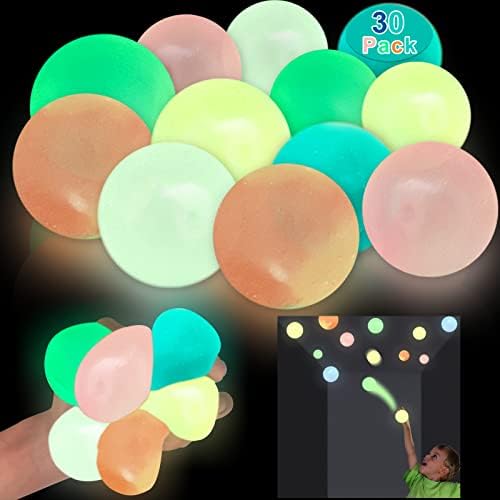 20 חתיכות זוהר כדורי לחץ 5 צבעים צעצועים קושרים זוהר בכדורים הדביקים הכהים הדבקים בכדורי התקרה כדורים קשוחים