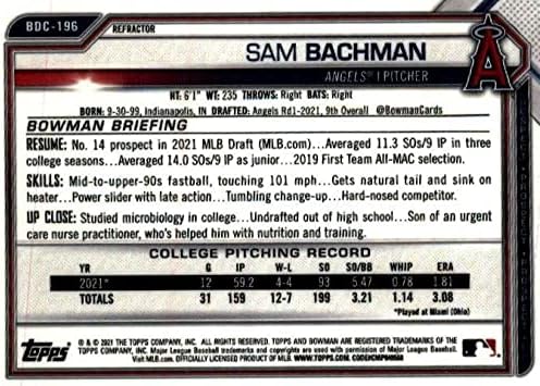 2021 Bowman Chrome Refractor BDC-196 SAM BACHMAN RC טירון לוס אנג'לס Angels MLB כרטיס מסחר בייסבול