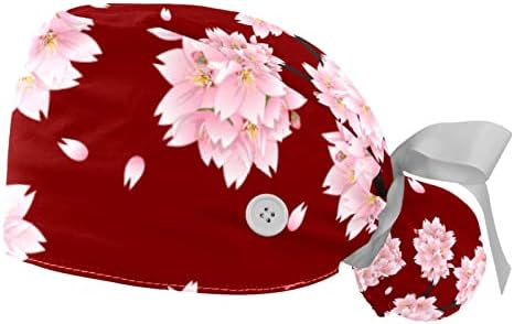 2 חתיכות פריחת דובדבן פרח אדום כובעים עובדים עם כפתורים כובע בופנט אלסטי עם רצועת זיעה
