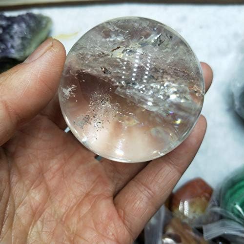 כדור קריסטל 55-60 ממ טבעי לבן גביש צבעוני כדור צבעוני רייקי ריפוי קוורץ אבן מינרלית + בסיס עץ וודא