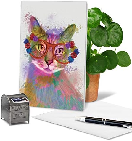 חברת הכרטיסים הטובה ביותר - 1 כרטיס יום הולדת שמח עם מעטפה-חיות צבעוניות מקסימות, כרטיס ילדים מהנה - חתולי קשת