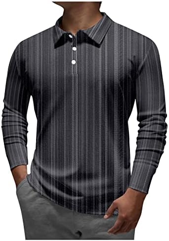 חולצות פולו לגברים לגברים דש שרוול ארוך מודפס חולצות ספורט רופפות חולצות רופפות