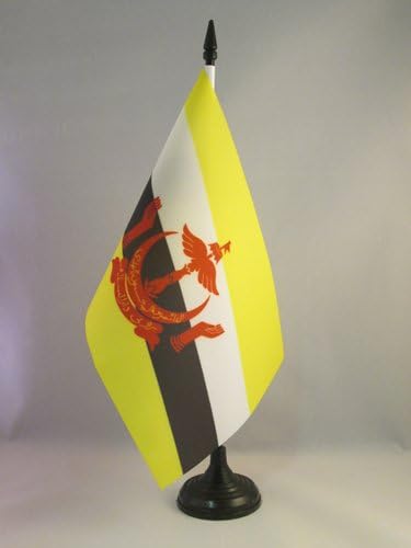 דגל AZ דגל שולחן ברוניי 5 '' x 8 '' - דגל שולחן ברוניאן 21 x 14 סמ - מקל פלסטיק שחור ובסיס